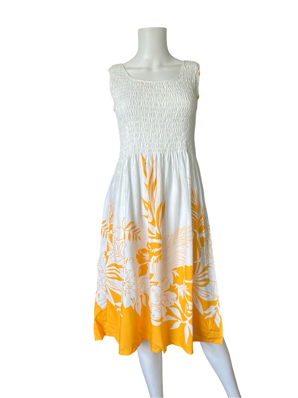 Hibiscus Collection Hawaiian Dress White Yellow Tropical Vacation Summer Resort